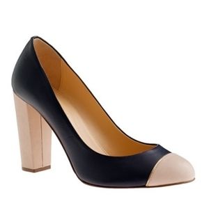 J. Crew Etta Cap Toe Navy and Beige Leather Pumps